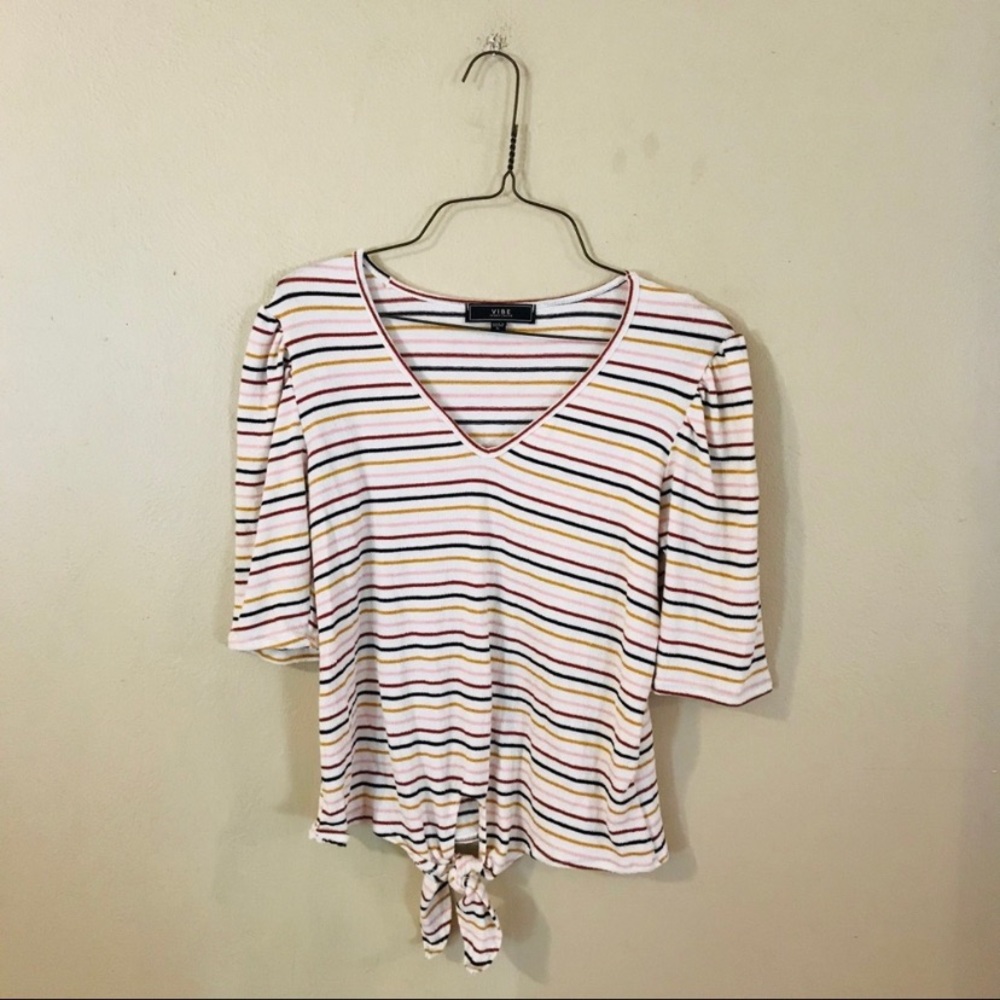 Striped Knit Tie Front Top Fall/Autumn Occasion